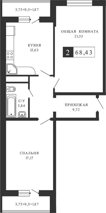 Продается 2-комн. квартира, 64.61 м²