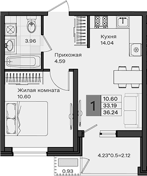Продается 1-комн. квартира, 33.19 м²