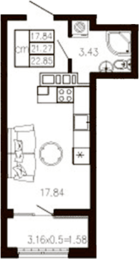 Продается 1-комн. квартира, 21.32 м²
