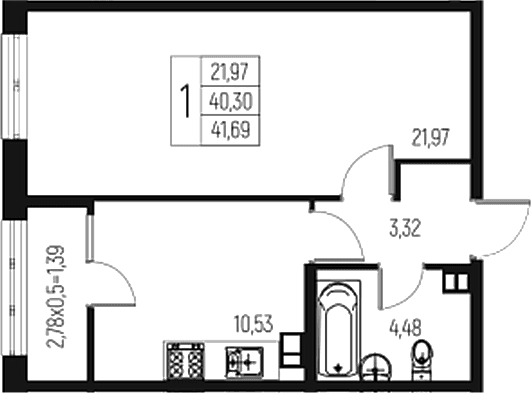 Продается 1-комн. квартира, 40.3 м²