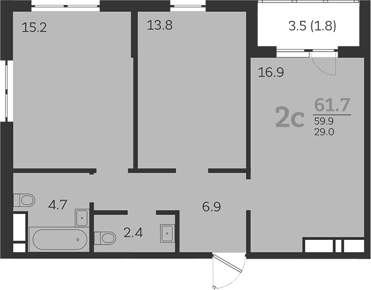 Продается 3-комн. квартира, 59.9 м²