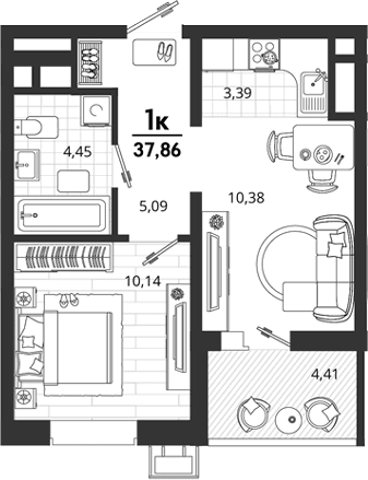Продается 1-комн. квартира, 33.45 м²