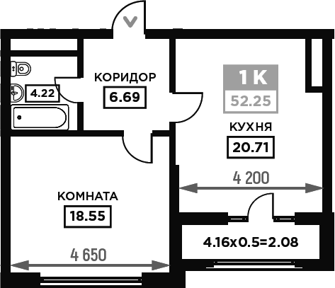 Продается 1-комн. квартира, 50.17 м²