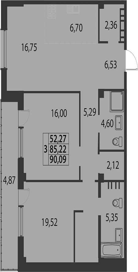 Продается 3-комн. квартира, 85.22 м²