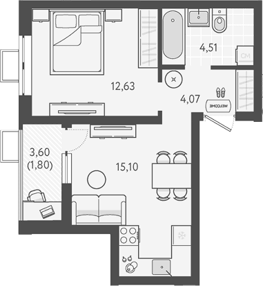 Продается 1-комн. квартира, 36.31 м²