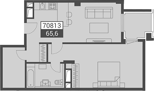 Продается 1-комн. квартира, 65.6 м²