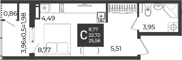 Продается 1-комн. квартира, 22.72 м²