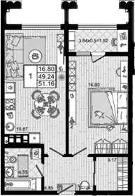 Продается 1-комн. квартира, 49.24 м²