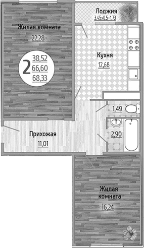 Продается 2-комн. квартира, 66.6 м²