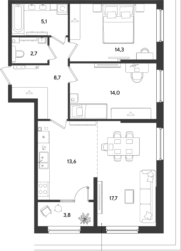 Продается 3-комн. квартира, 76.1 м²
