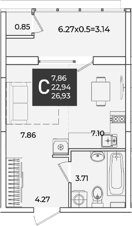 Продается 1-комн. квартира, 22.94 м²