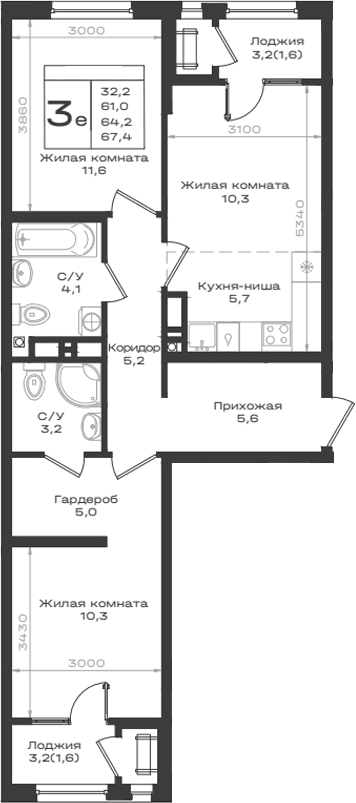 Продается 3-комн. квартира, 61 м²