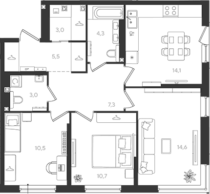 Продается 3-комн. квартира, 73 м²
