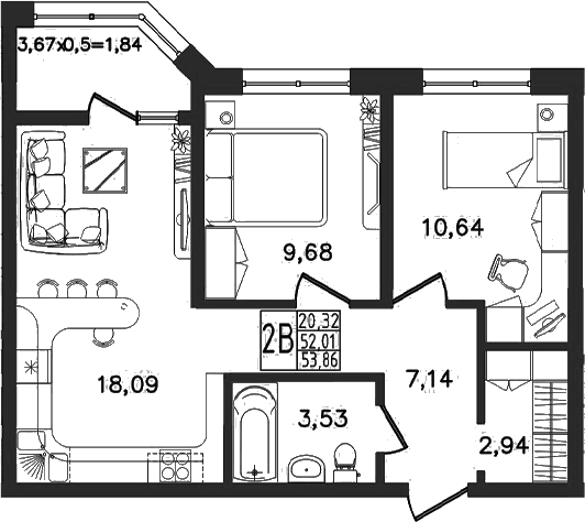 Продается 3-комн. квартира, 52.02 м²