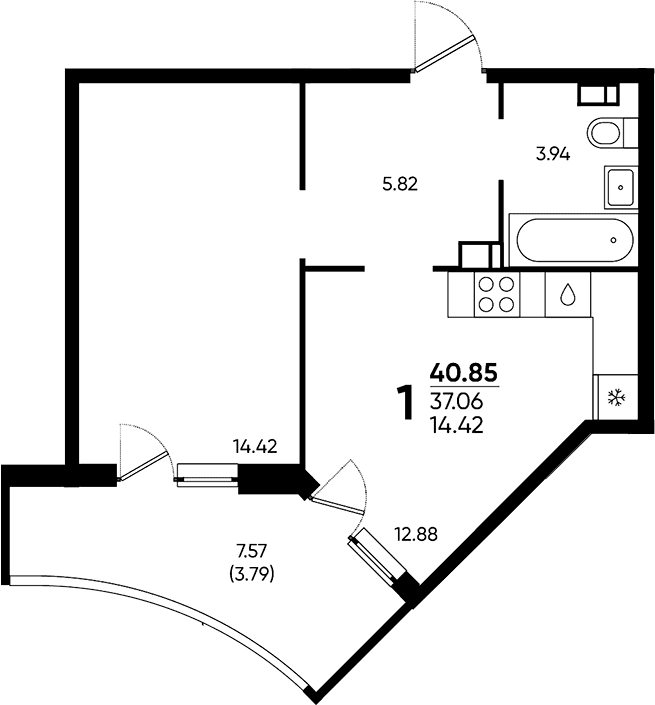 Продается 1-комн. квартира, 37.06 м²