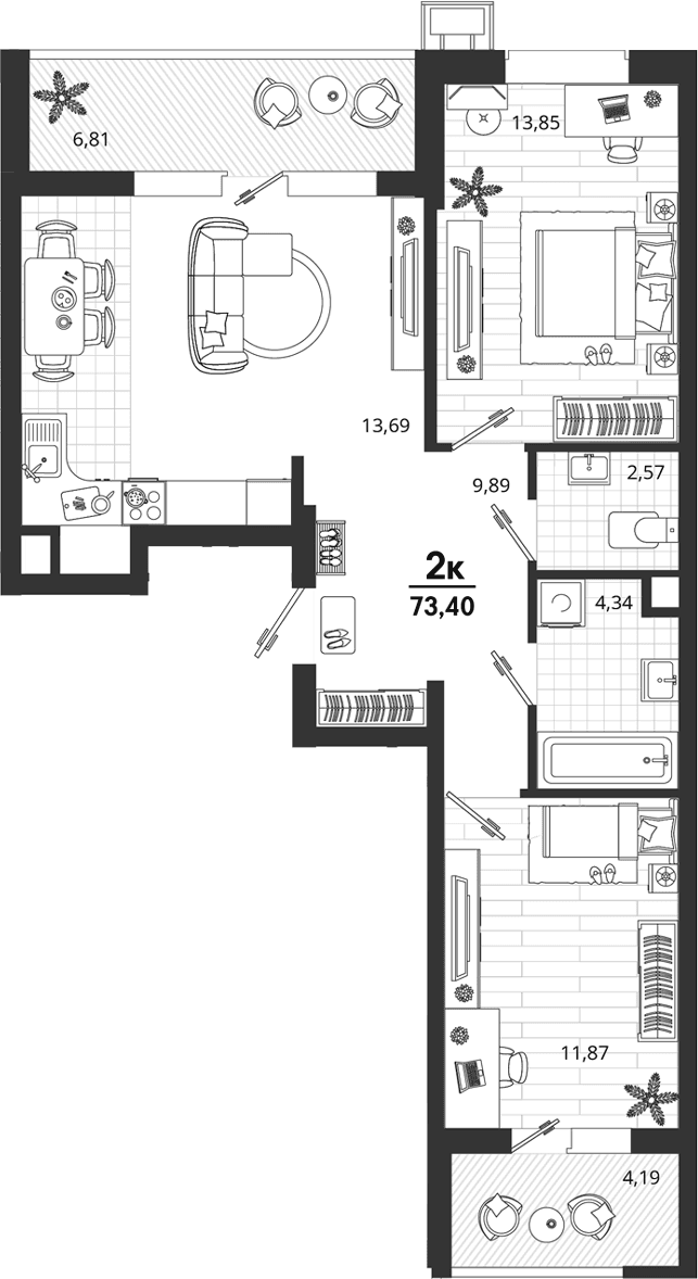 Продается 2-комн. квартира, 60.31 м²
