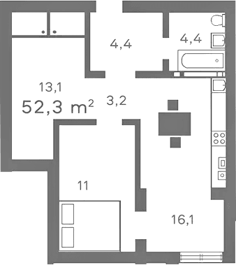 Продается 2-комн. квартира, 52.3 м²