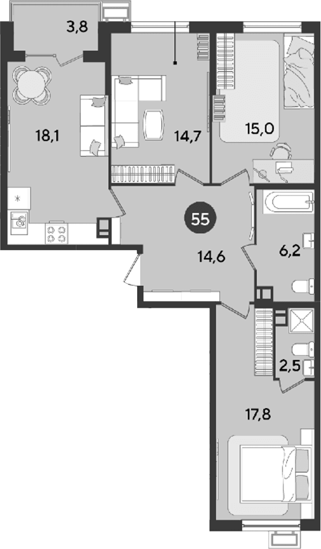 Продается 3-комн. квартира, 88.9 м²