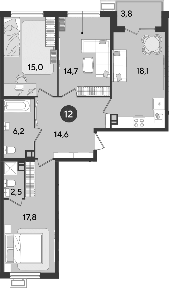 Продается 3-комн. квартира, 88.9 м²