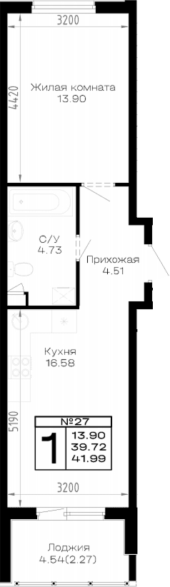 Продается 1-комн. квартира, 39.72 м²