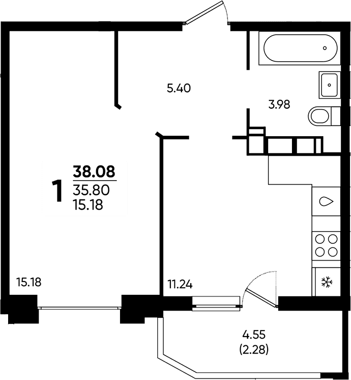 Продается 1-комн. квартира, 35.8 м²