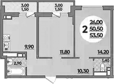 Продается 2-комн. квартира, 50.5 м²