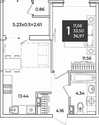 Продается 1-комн. квартира, 33.5 м²