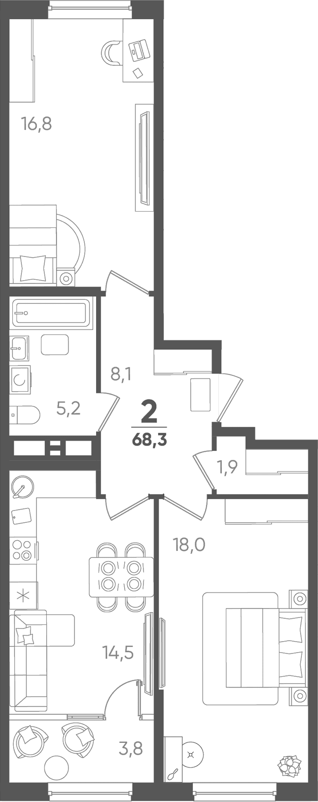 Продается 2-комн. квартира, 64.5 м²