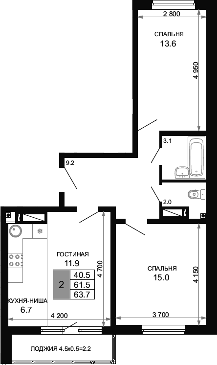 Продается 3-комн. квартира, 61.5 м²