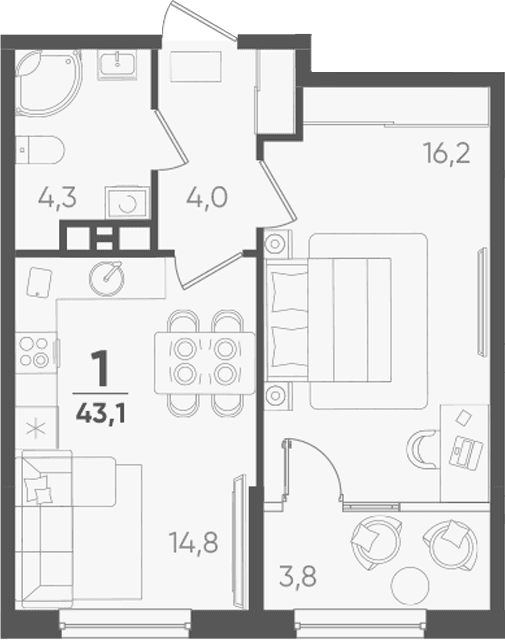 Продается 1-комн. квартира, 39.3 м²