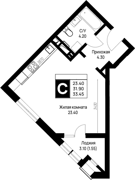 Продается 1-комн. квартира, 31.9 м²
