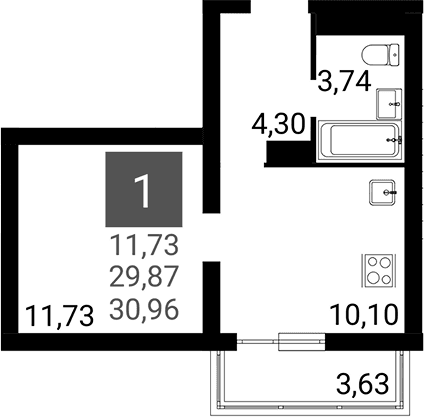 Продается 1-комн. квартира, 28.78 м²