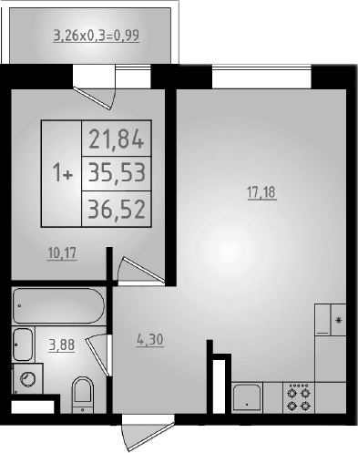 Продается 2-комн. квартира, 35.53 м²