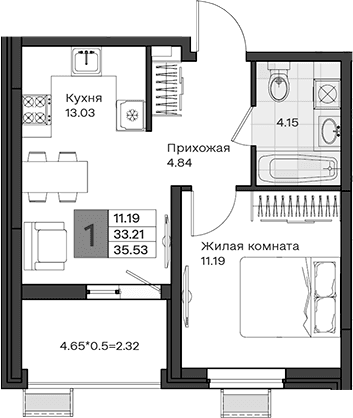 Продается 1-комн. квартира, 33.21 м²