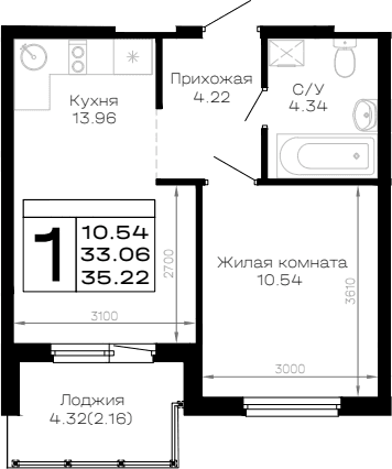 Продается 1-комн. квартира, 33.06 м²