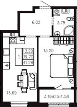 Продается 1-комн. квартира, 39.72 м²