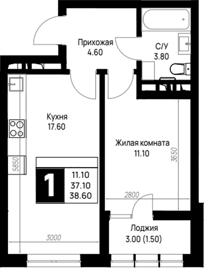 Продается 1-комн. квартира, 37.1 м²