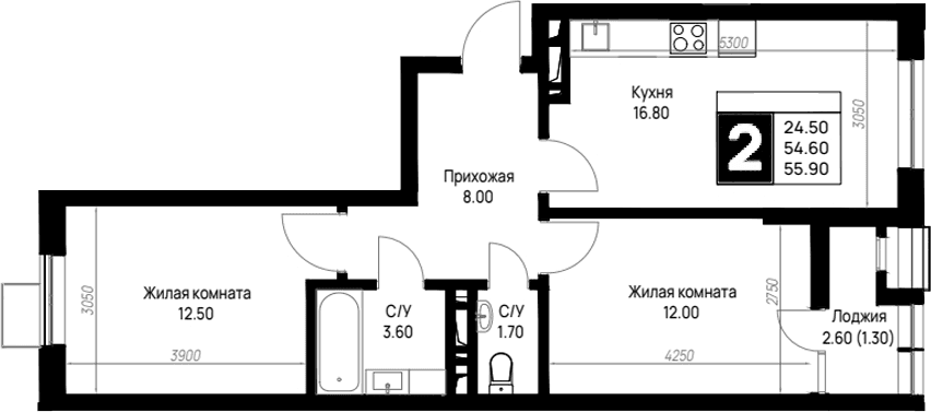 Продается 2-комн. квартира, 54.6 м²