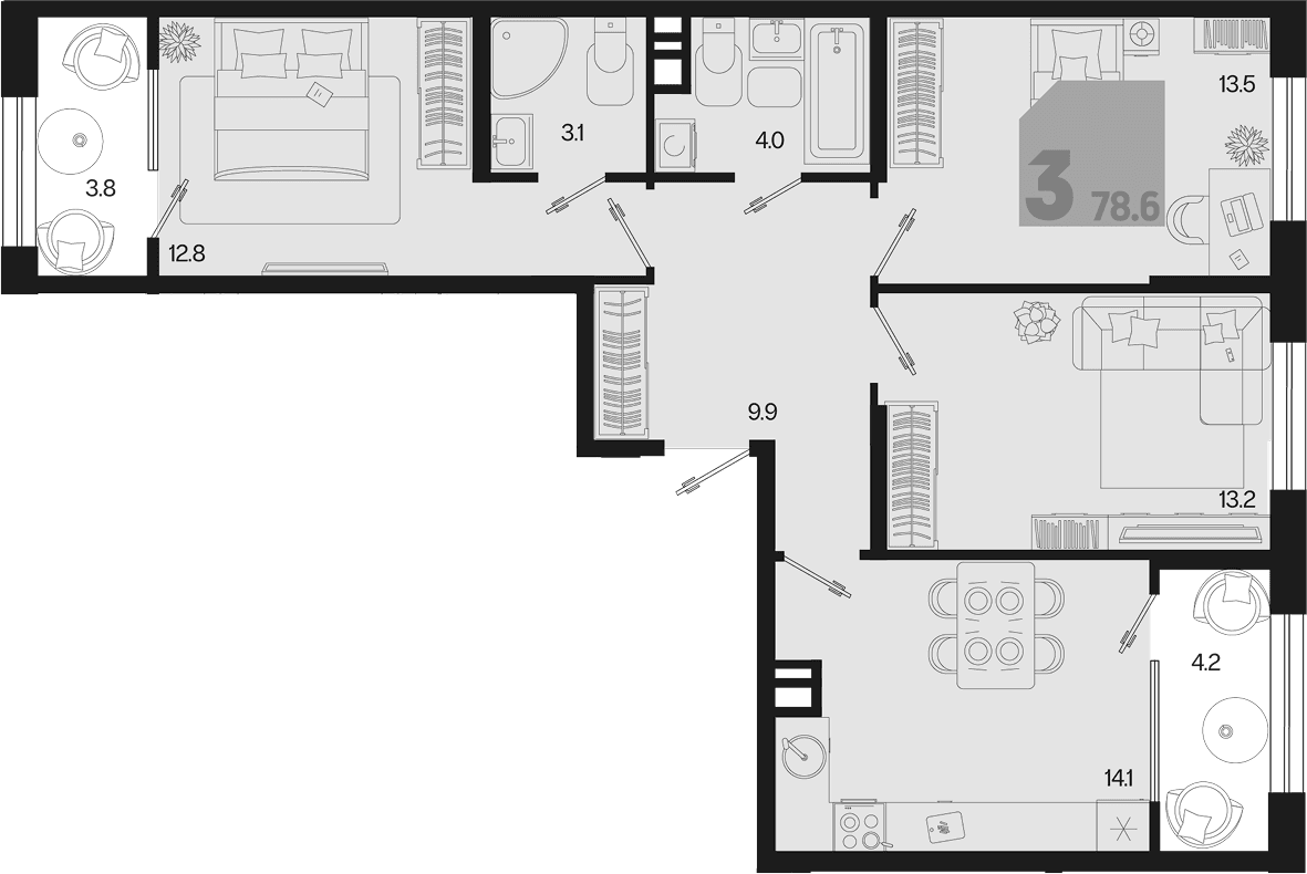 Продается 3-комн. квартира, 70.6 м²