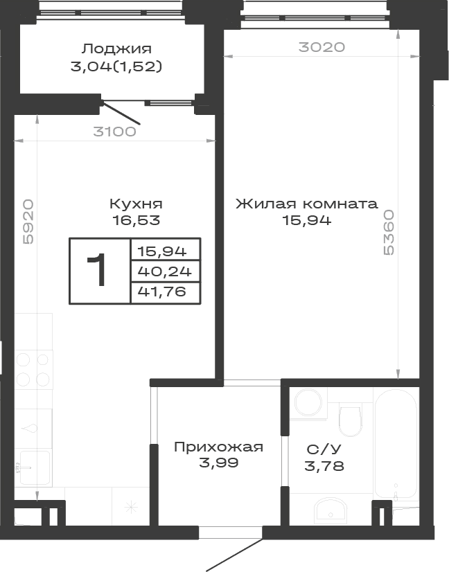Продается 1-комн. квартира, 40.24 м²