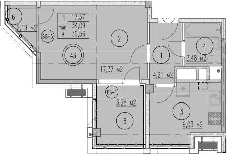 Продается 1-комн. квартира, 36.63 м²