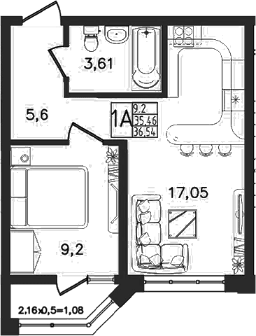 Продается 2-комн. квартира, 35.46 м²