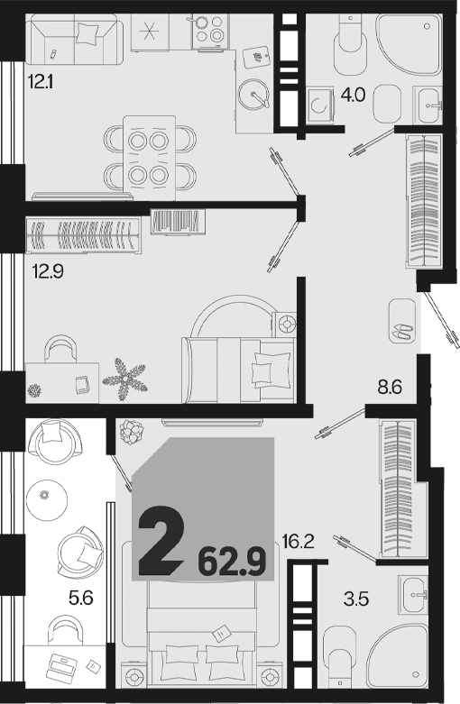 Продается 2-комн. квартира, 57.3 м²