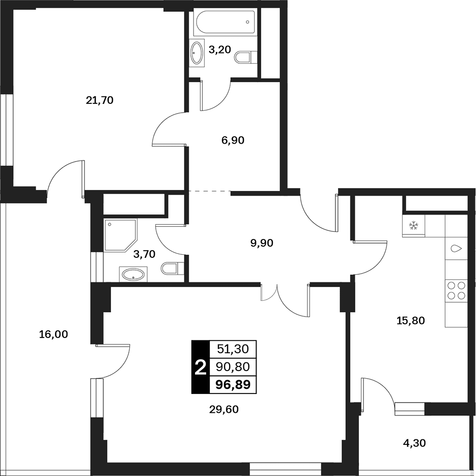 Продается 2-комн. квартира, 90.8 м²