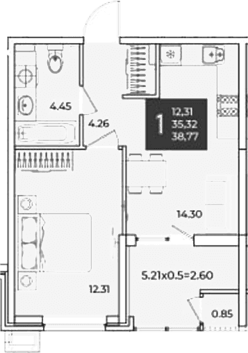 Продается 1-комн. квартира, 35.32 м²