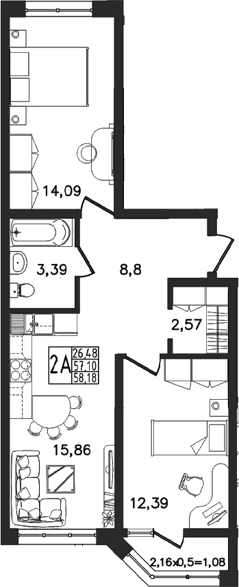 Продается 3-комн. квартира, 57.1 м²