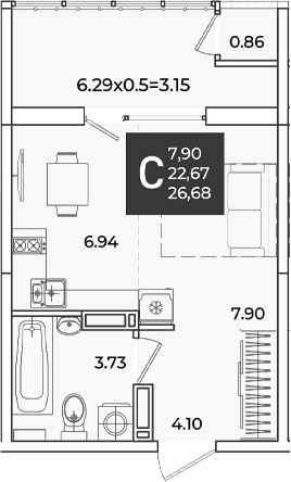 Продается 1-комн. квартира, 22.67 м²