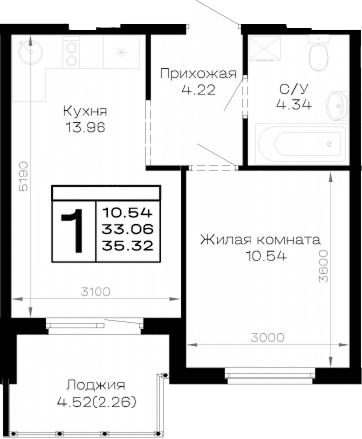 Продается 1-комн. квартира, 33.06 м²