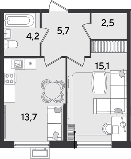 Продается 2-комн. квартира, 41.2 м²