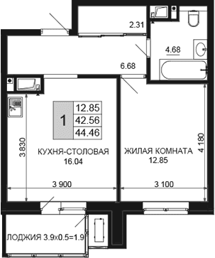 Продается 2-комн. квартира, 42.56 м²
